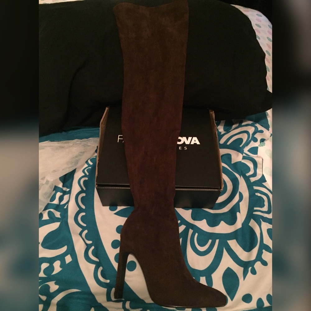 Chocolate thigh high boots